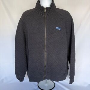 LL Bean Mens XL Quilted Full Zip Sweatshirt Charcoal Gray Mock Neck Jacket